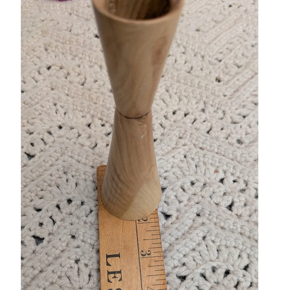 Vintage Mid Century Modern Wood Taper Candle Holders Set 2 Hourglass Minimalist